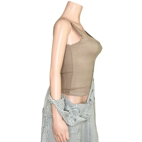 JOAH BROWN Scoop Neck Tank W/ Lace Trim, Taupe Rib, SM - Picture 9 of 11